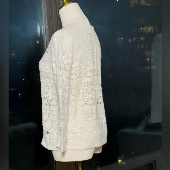 🆕 FARM Rio 🧿 NWOT White Crochet Button Up Cardigan Sweater, Sz S - Picture 8 of 15